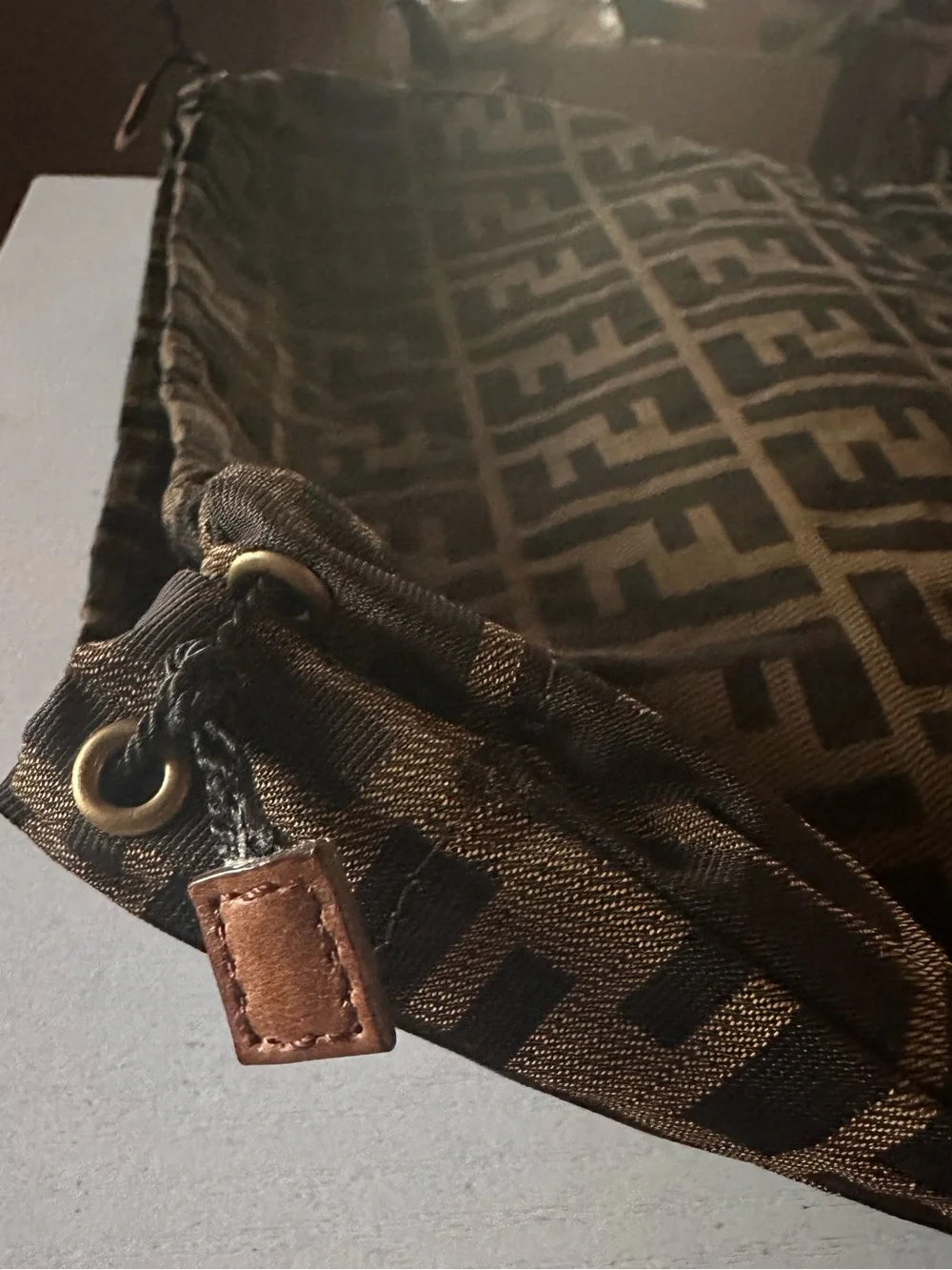 Authentic Fendi pouch Zucca drawstring pouch nylon canvas khaki black FENDI FF